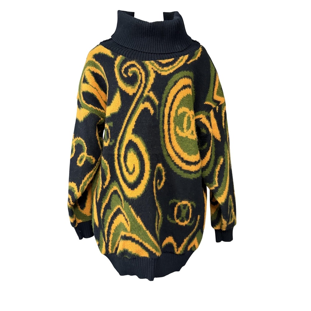Colon Sweater Womens One Size Multicolor Acrylic Turtleneck Geometric Knit USA